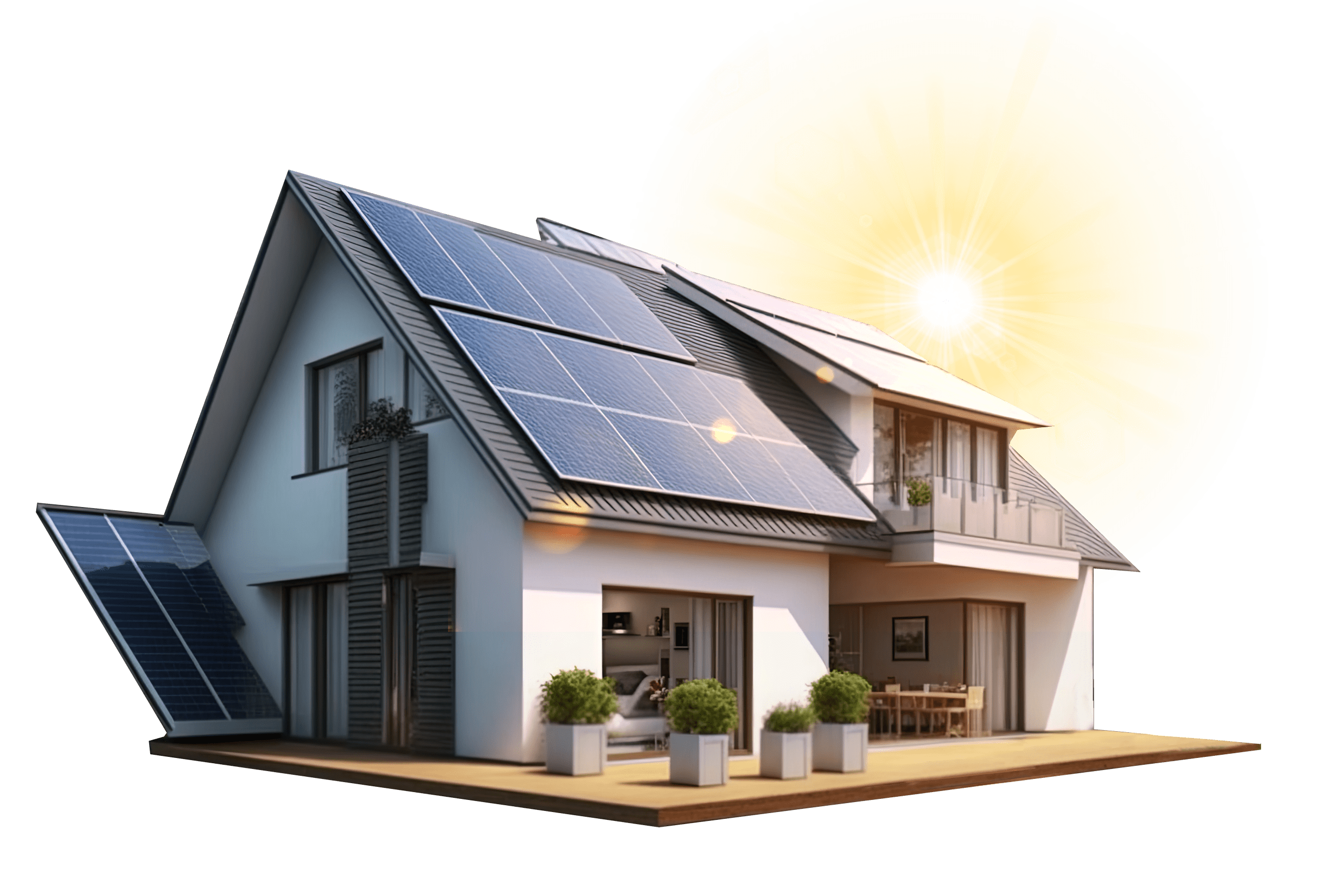 Eine Villa mit Photovoltaikmodulen auf dem Dach