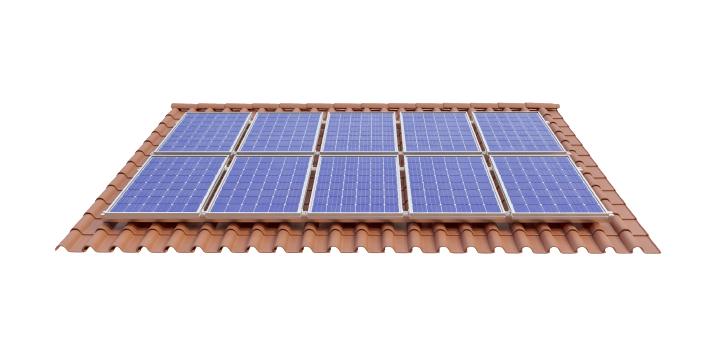 Ein Dach mit einer Reihe von Solarmodulen